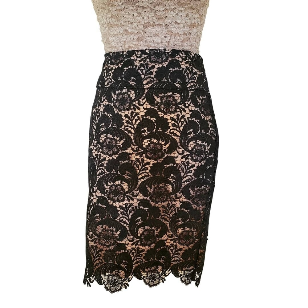 LUCY PARIS Embroidered Lace Zip Up Pencil Skirt